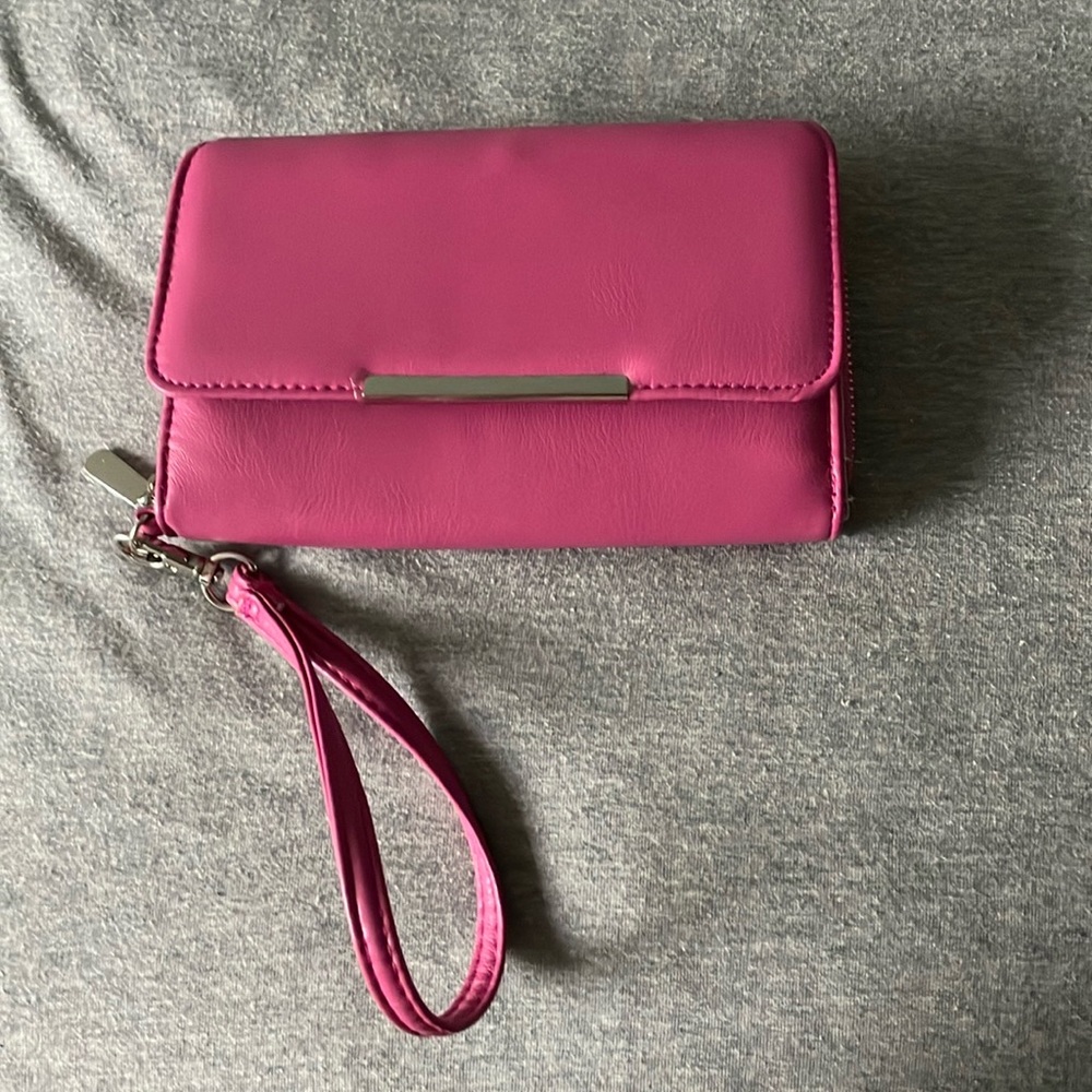 Pink large wallet with wristlet strap